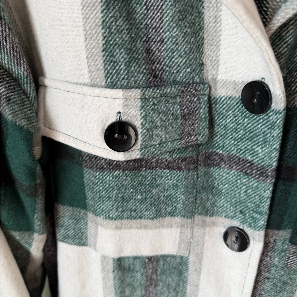 NWT Plaid Unlined Shacket Jacket SZ M Green Whte Black - Picture 10 of 12